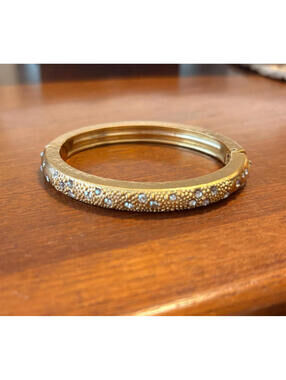 Brighton Rhinestone Gold Tone Bangle Bracelet Hinged Magnetic Closure 6.5 Tuscan